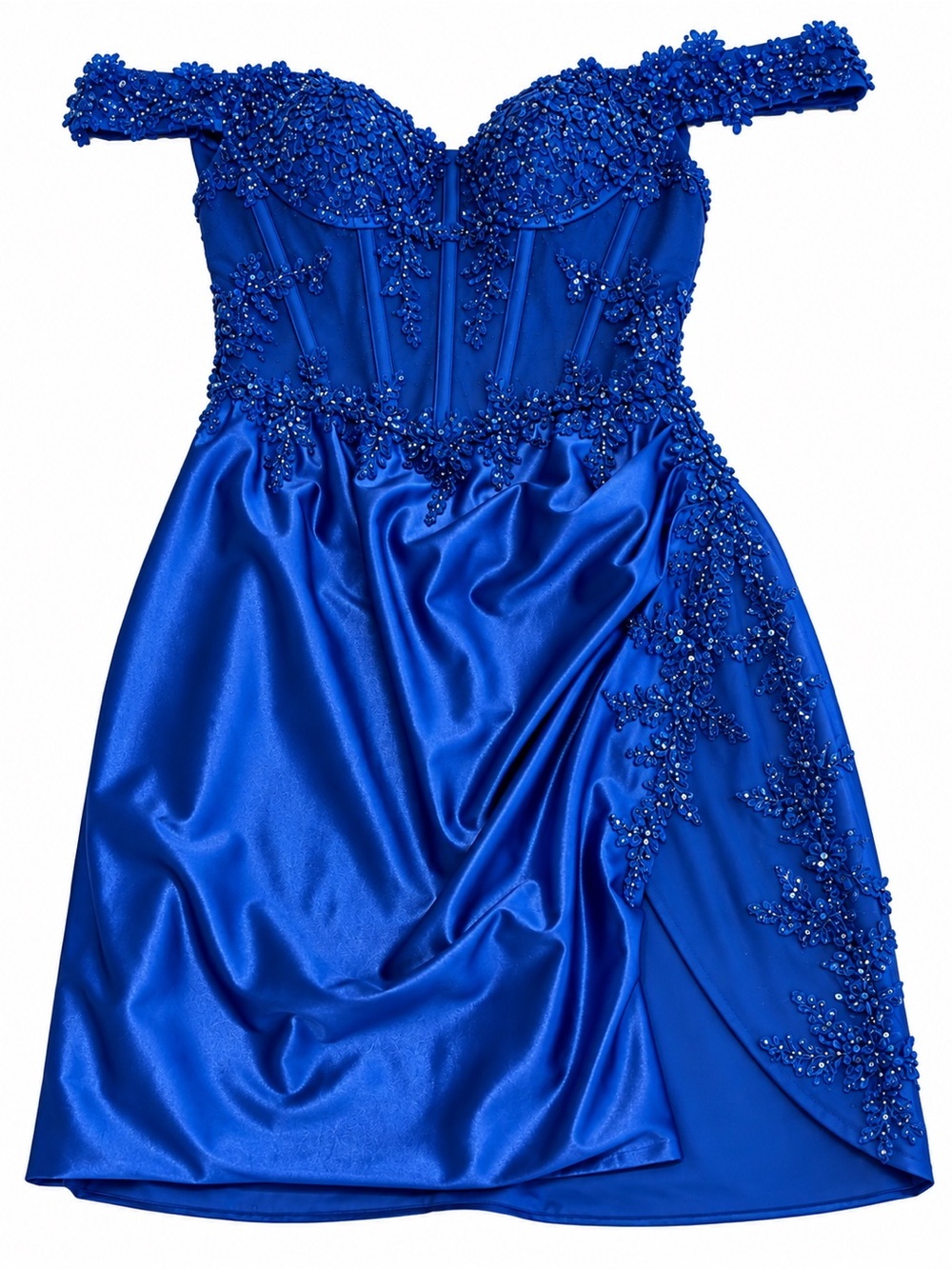 PromGirl Cobalt Blue Off-Shoulder Beaded Mini Dress